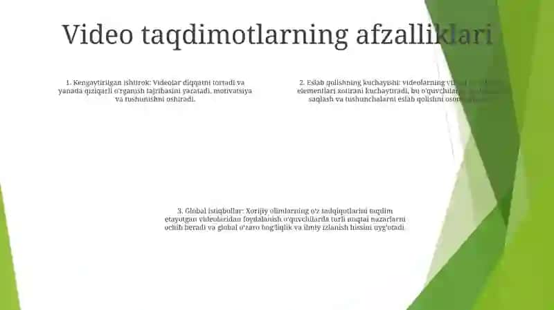 Xorijiy Davlat Olimlarining Video Maruzalarini Talimda Qo'Lash 3