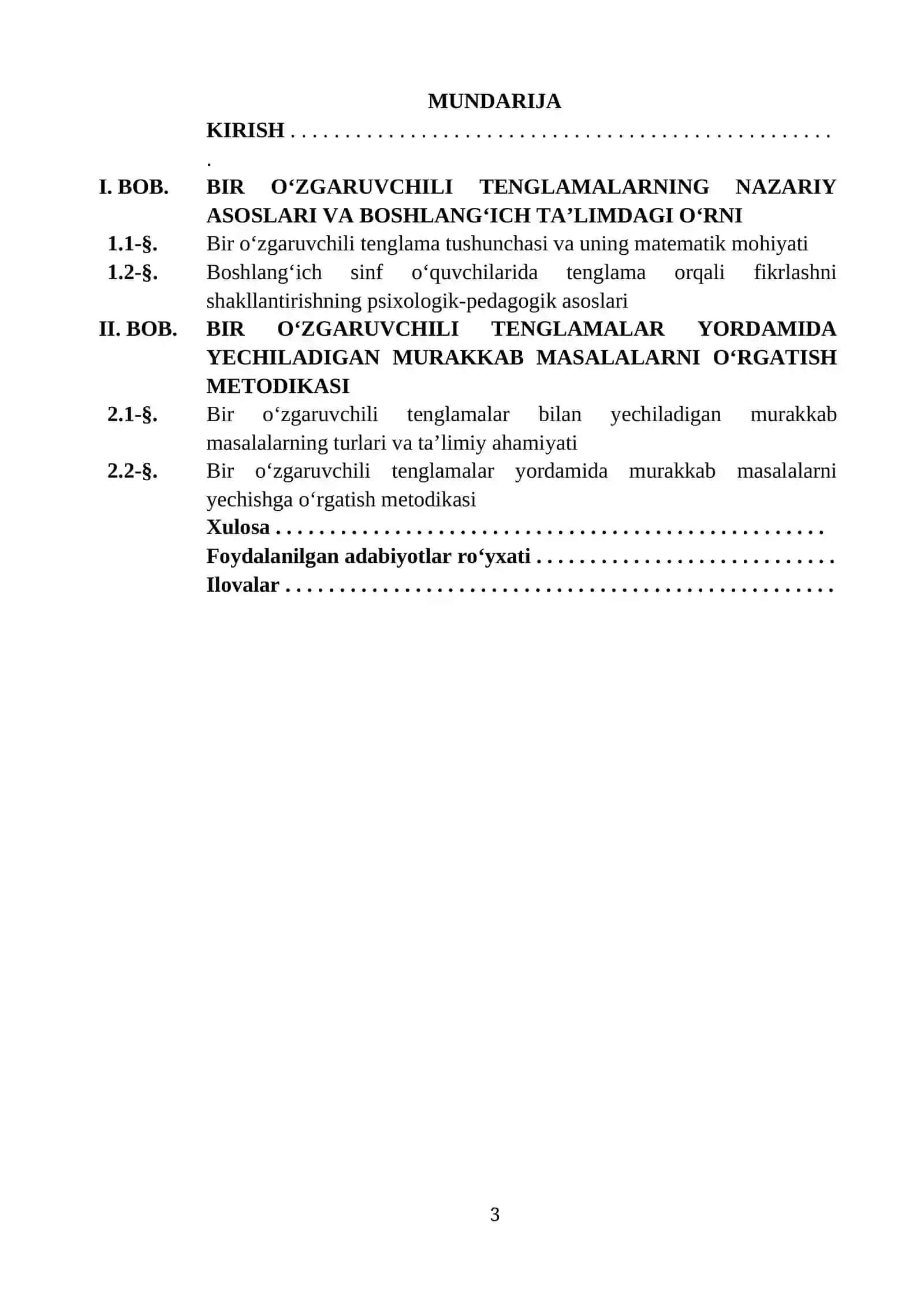 "BIR O‘ZGARUVCHILI TENGLAMALAR YORDAMIDA YECHILADIGAN MURAKKAB MASALALARNI YECHISHGA O‘RGATISH METODIKASI (BOSHLANG‘ICH TA’LIM MISOLIDA)" 3