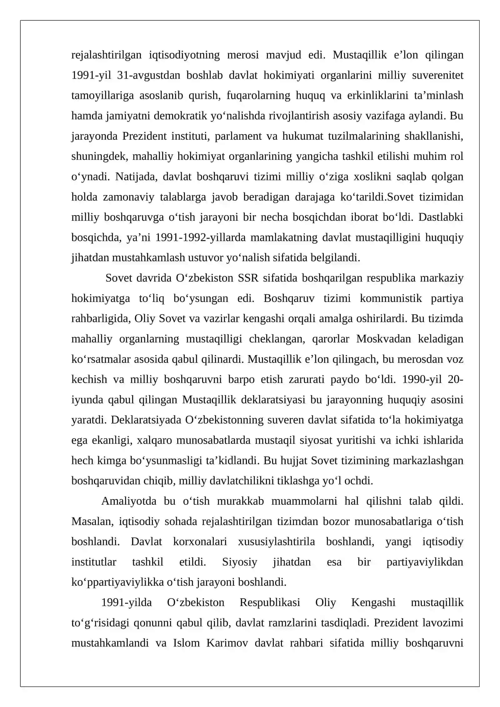 Mustaqillik yillarida davlat boshqaruvi tizimida amalga oshirilgan islohotlar 3