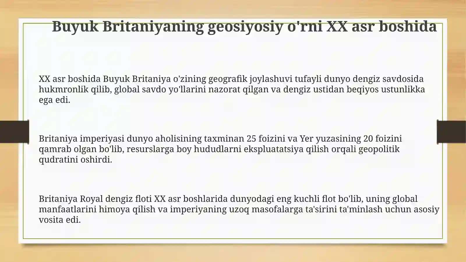XX asr boshlarida Buyuk Britaniyaning geosiyosiy mavqeyi va imperiyaning qisqarishi 3
