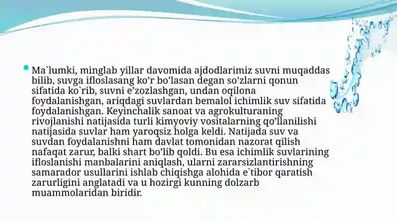 Suv resurslarining ifloslanishi va uni muhofaza qilish yo'llari 3