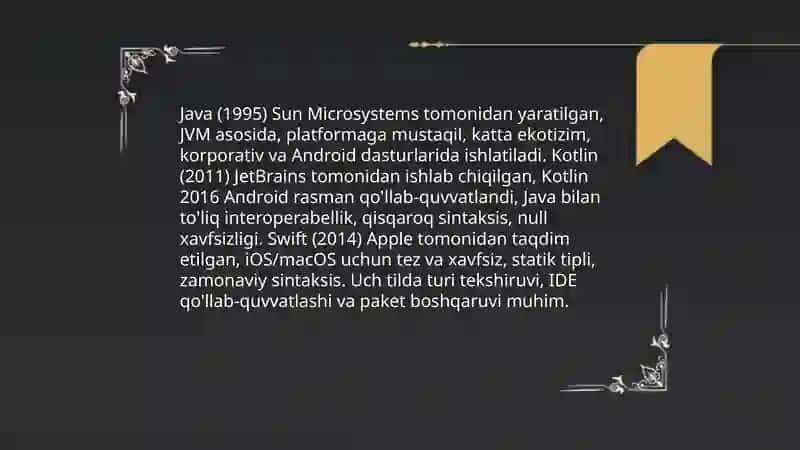 Kotlin, Java va Swift dasturlash tillarida ilovalar ishlab chiqish Raxximov 3