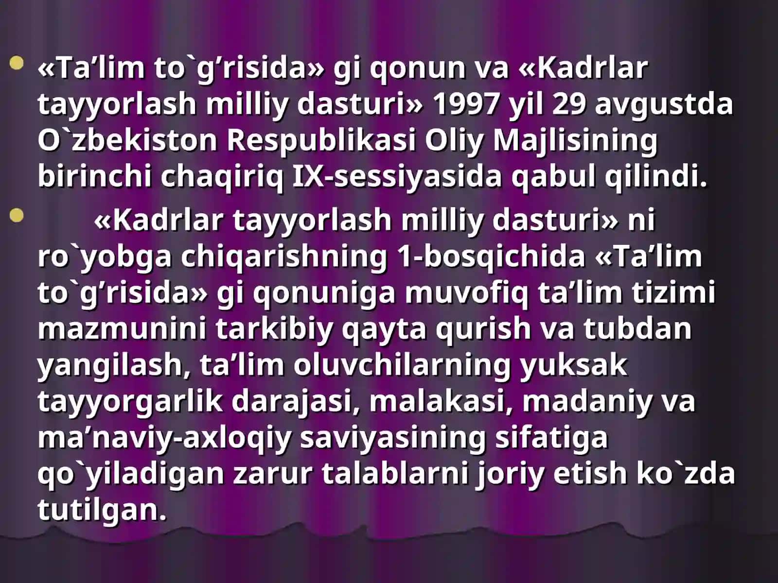 "Ta'lim to'g'risidagi qonuni" va "Kadrlar tayyorlash milliy dasturi" ning sharhi 3