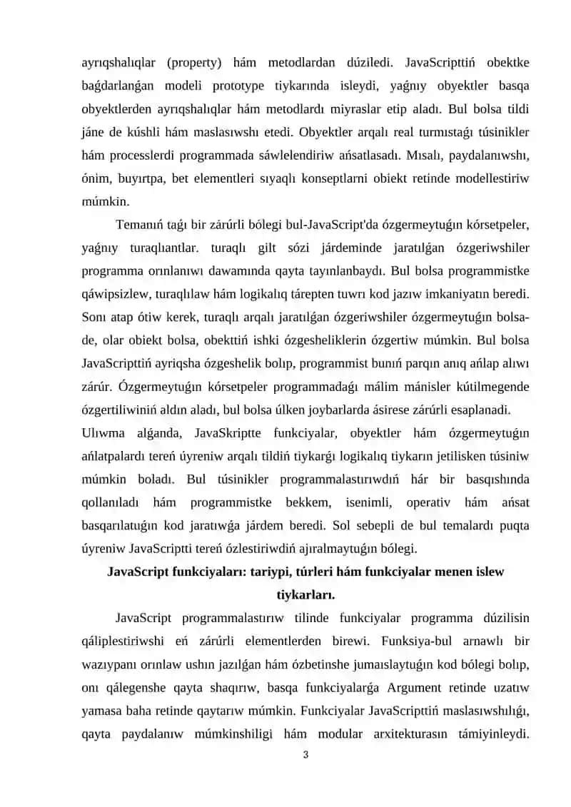 JavaScript funktsiyalar hám obyektleri 3