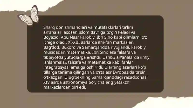 Sharq donishmandlari va mutaffakirlarining ijodiy merosida mudarrislarni tanlash,ularga qoʻyilgan talab,ularning mahorati,muloqot muomala madaniyatiga qoʻyilgan talablar 3
