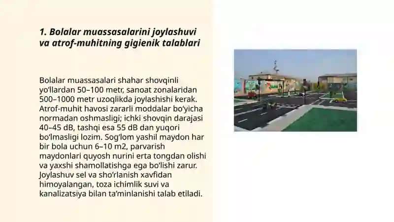 Bolalar muassasalarini loyihalashtirish qurilish va jihozlashga bulgan geginik talablar 3