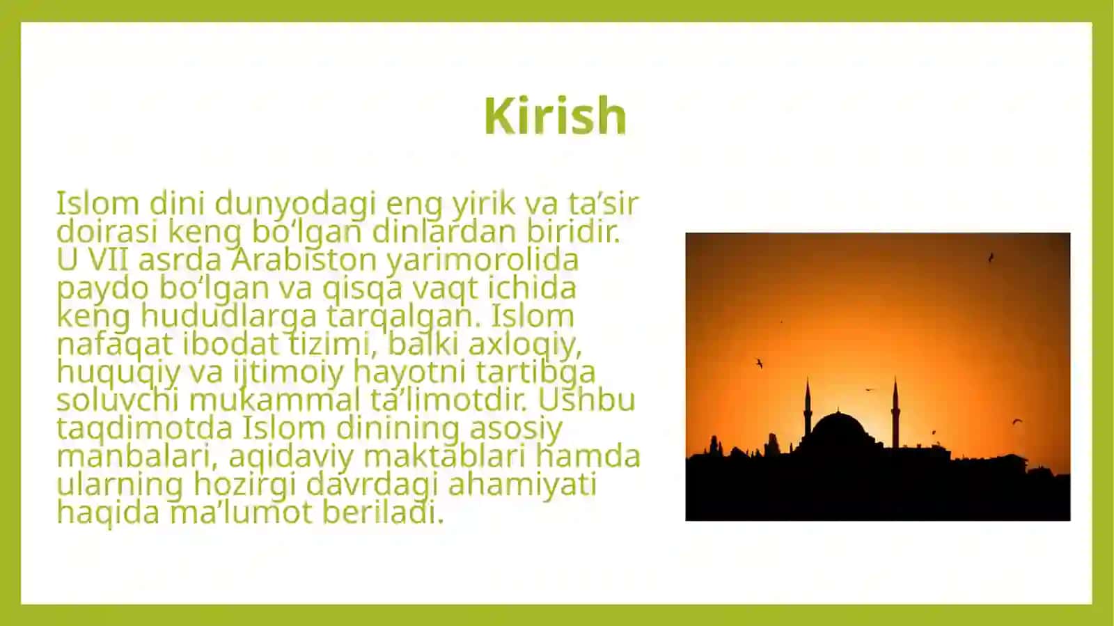 Islom dini manbalari, aqidaviy maktablari va ularning hozirgi davrdagi ahamiyati. 3