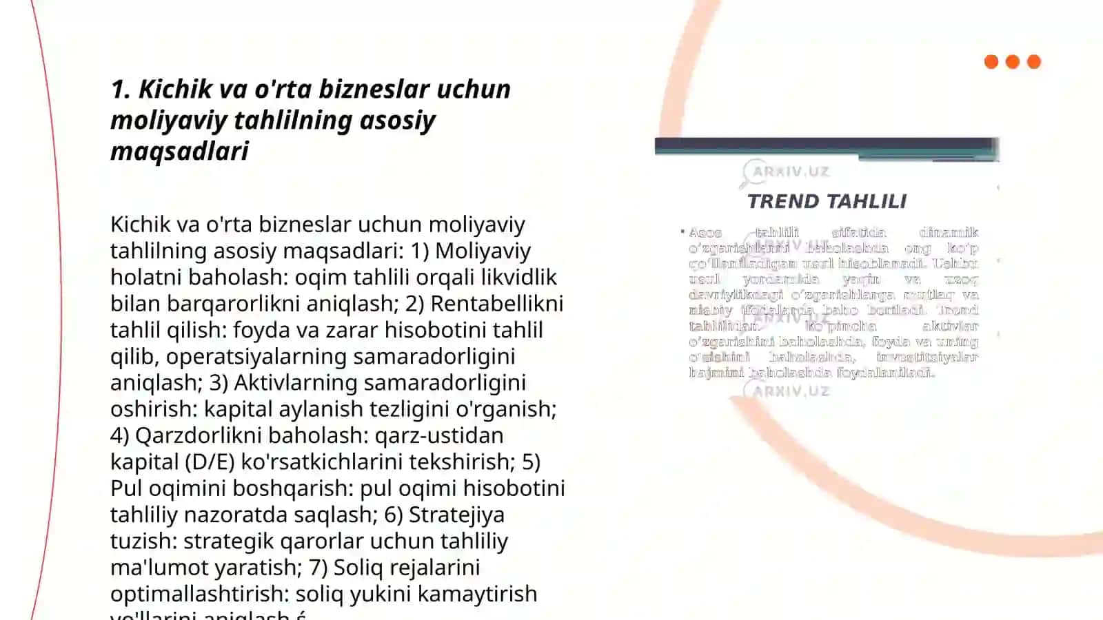 Kichik va o'rta bizneslarda moliyaviy tahlil xususiyatlari 3