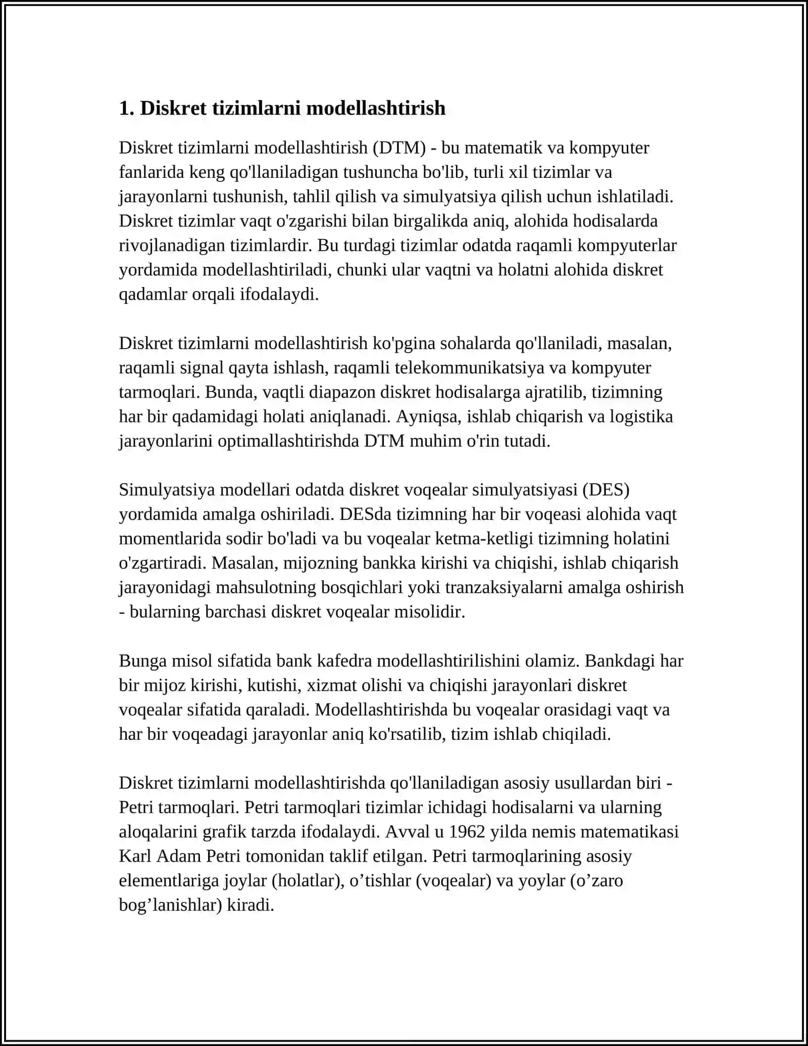 DISKRET VA UZLUKSIZ TIZIMLARNI MODELLASHTIRISH 3