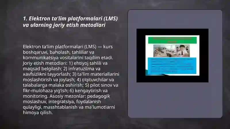Elektron ta'lim platformalari (LMS) va ularning joriy etish metodlari 3