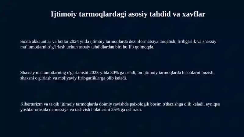 Ijtimoiy tarmoqlardagi asosiy tahdidlar va xavflar 3
