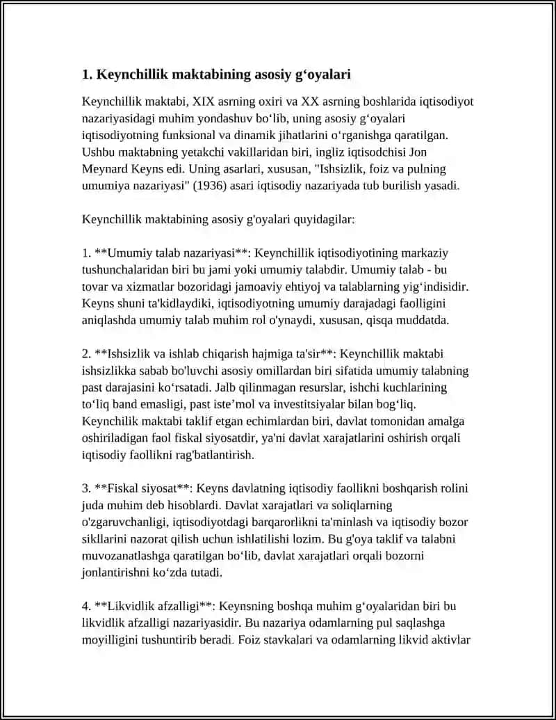 MUSTAQIL ISH Mavzu: KEYNSCHILLIK MAKTABI VA YANGI KEYNSCHILLIK 3