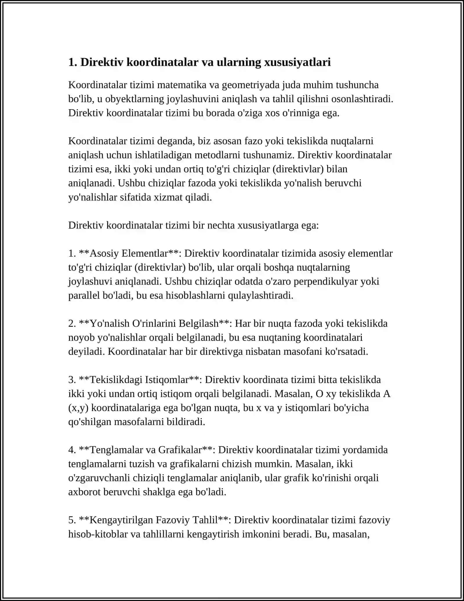 DIREKT VA QUTUB KORDINATALARI ORASIDAGI BOG'LANISH KORDINATALARINI ALMASHTIRISH. SILINDIRIK KORDINATALARI 3