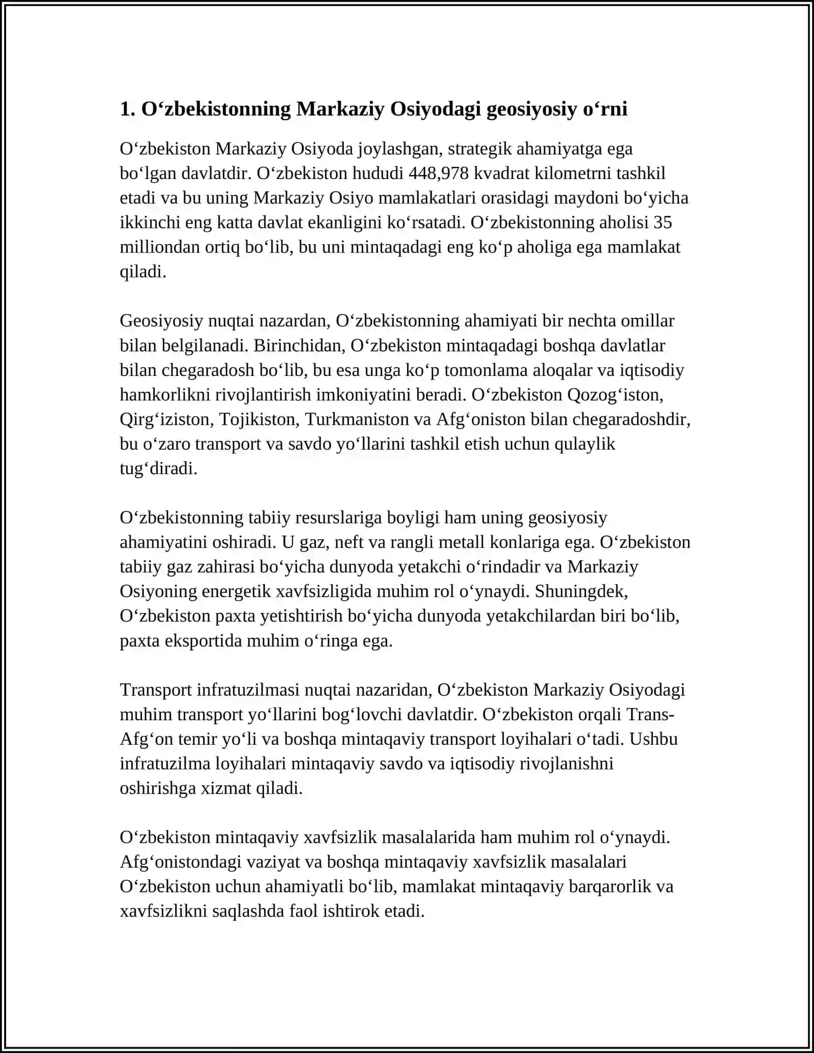 O‘ZBEKISTONNING MARKAZIY OSIYODA TINCHLIK VA BARQARORLIKNI TA‘MINLASHDAGI O‘RNI MAVZUSIDA SLAYD TAYYORLASH KERAK 3
