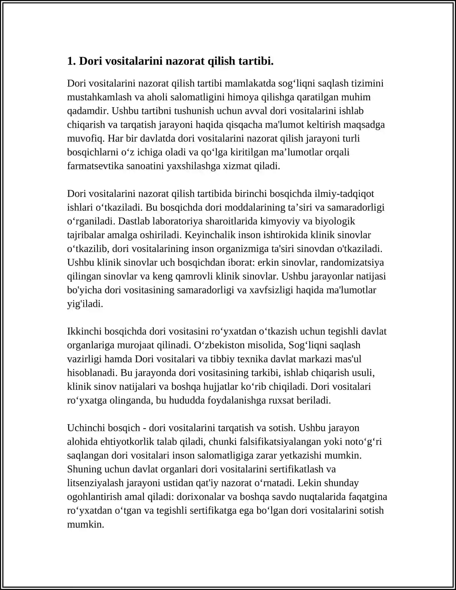 DORI VOSITALARINI NAZORAT QILISHDA FOYDALANILADIGAN ME’YORIY HUJJATLAR 3