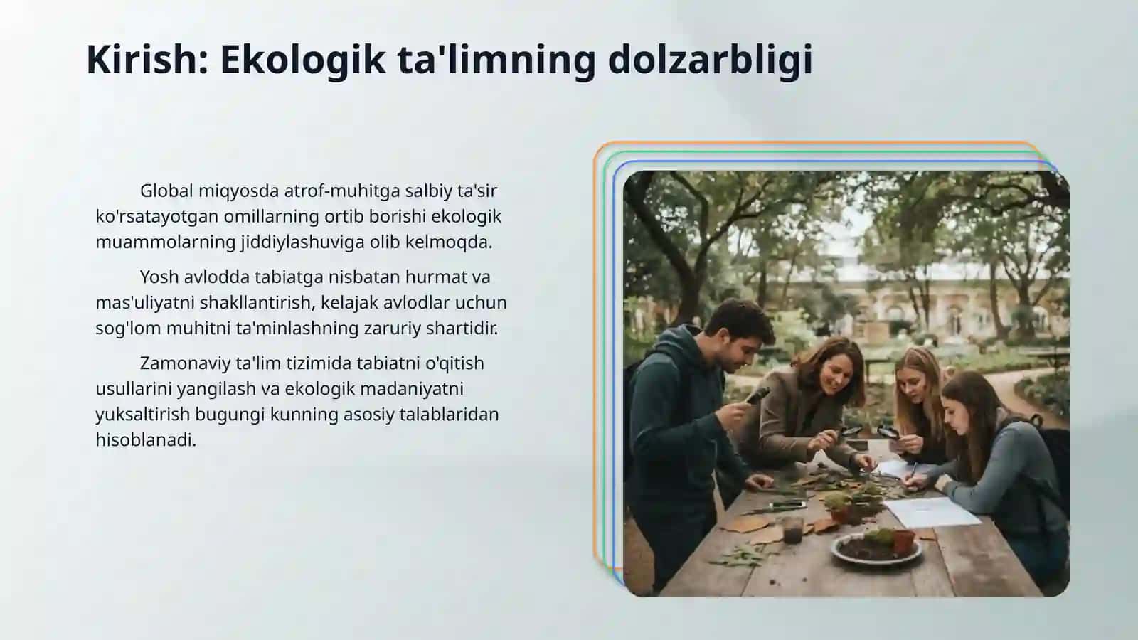 Tabiatni o'qitish metodikasi Ekologik ta'lim texnologiyasi Tabiatni o'qitish texnologiyasining turlari va ularning didaktikt maqsadlari 3