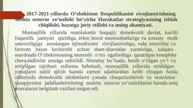 YANGI O‘ZBEKISTONDA AMALGA OSHIRILAYOTGAN ISLOHOTLAR TAYANCH SO‘ZLAR 3