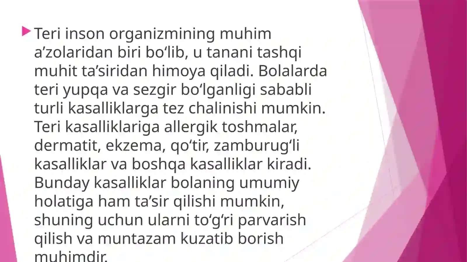 Teri kasalliklari bilan og‘rigan bolalarni parvarish qilish va kuzatish 3