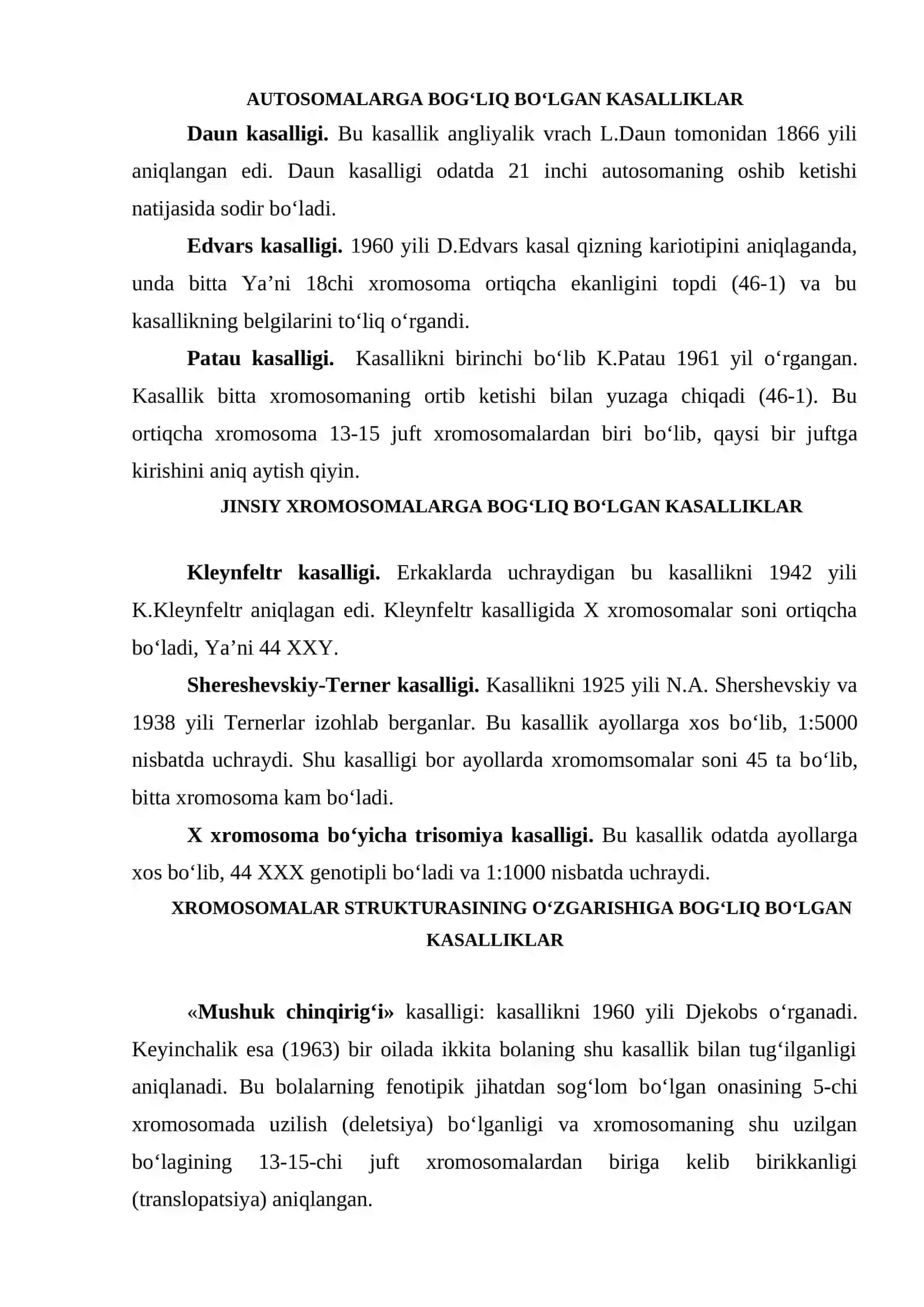 Tibbiyot genetikasi. Irsiy kasalliklar 3
