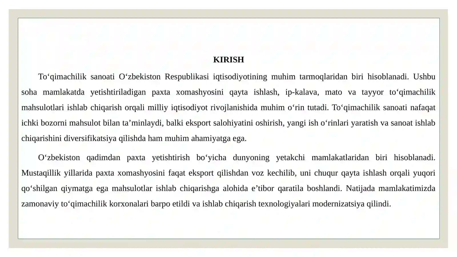 ROTOR YIGIRUV TEXNOLOGIYASI ASOSIDA IP ISHLAB CHIQARISH SAMARADORLIGINI OSHIRISH 3