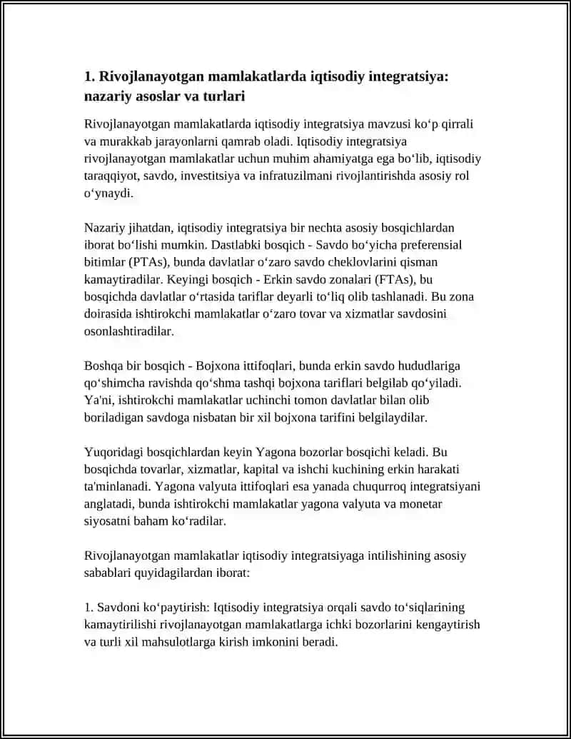 RIVOJLANAYOTGAN MAMLAKATLARNING IQTISODIY INTEGRATSIYASI 3
