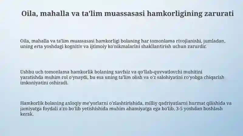 Oila, mahalla, va ta'lim muassasasi hamkorligi 3