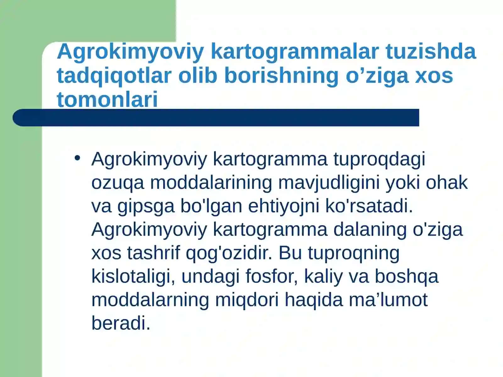 Tuproqlarni agrokimyoviy va radiologik tadqiq qilish natijalaridan o'git qo'llashda foydalanish 3