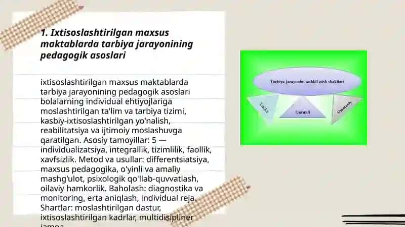 Ixtisoslashtirilgan maxsus makrablar tizimida tarbiya jarayonini tashkil etishning o'ziga xosligini o'rganish 3