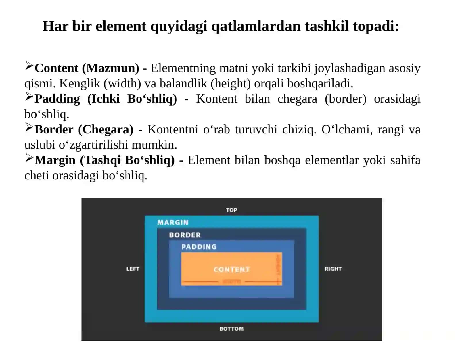 Boxmodeli. Margin, paddingvaborder.Blok elеmеntlari umumiy konsеpsiyalari 3