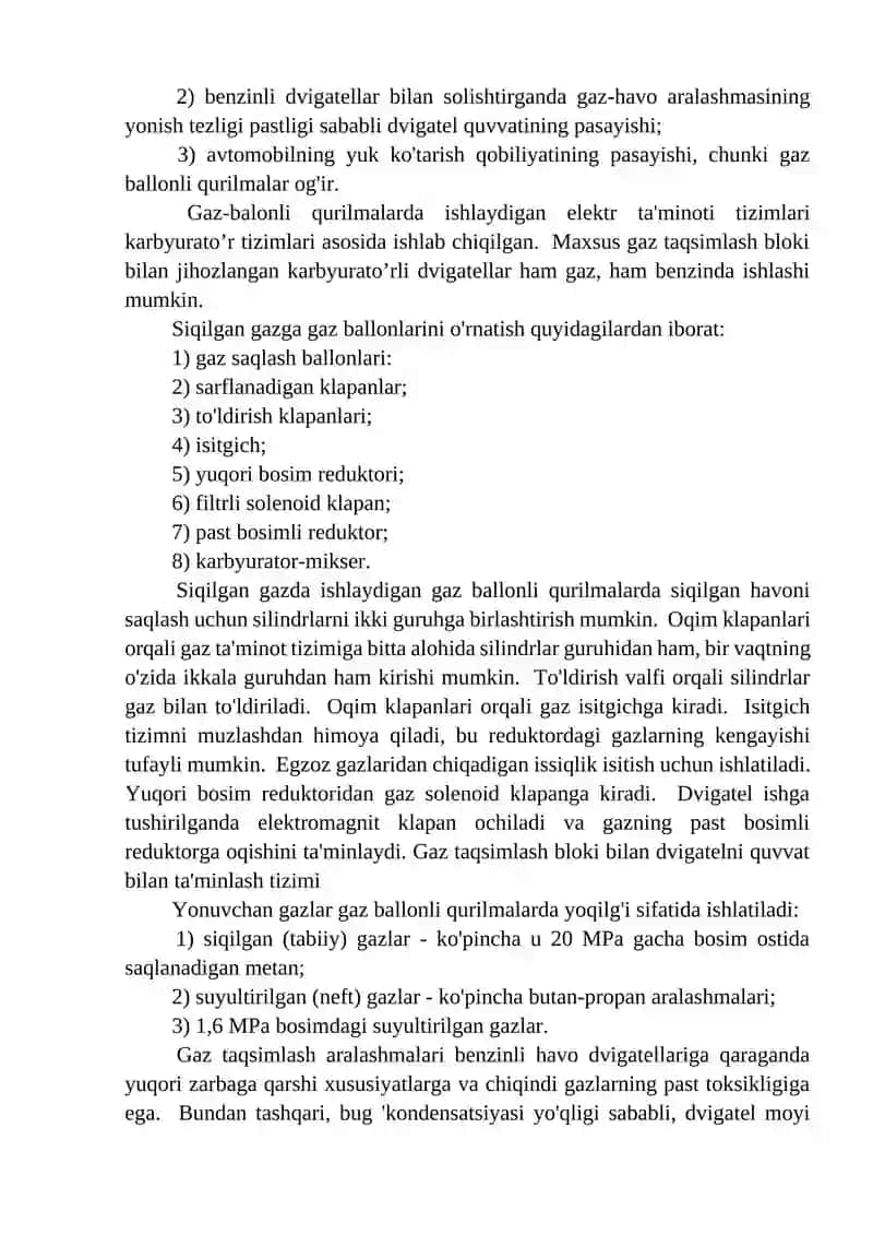 Gaz balonli avtotraktor dvigatellarining ta’minlash tizimini tuzilishi va ishlashi 3