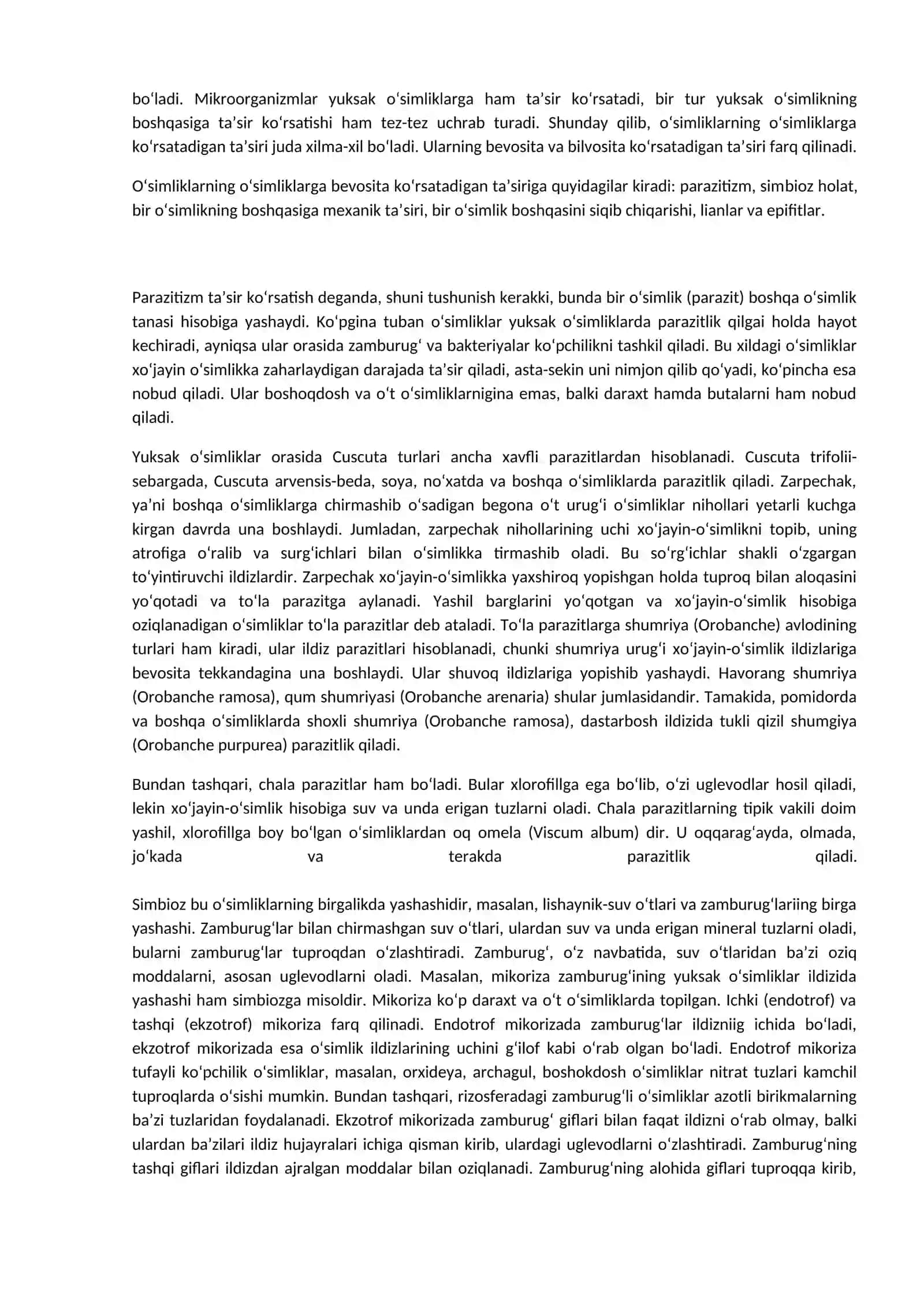 O’simliklarning o’zaro bir-biriga bevosita va bilvosita ta’siri 3