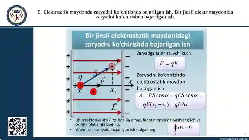 Elektrstatik maydonida zaryadni ko‘chirishda bajarilgan ish 3