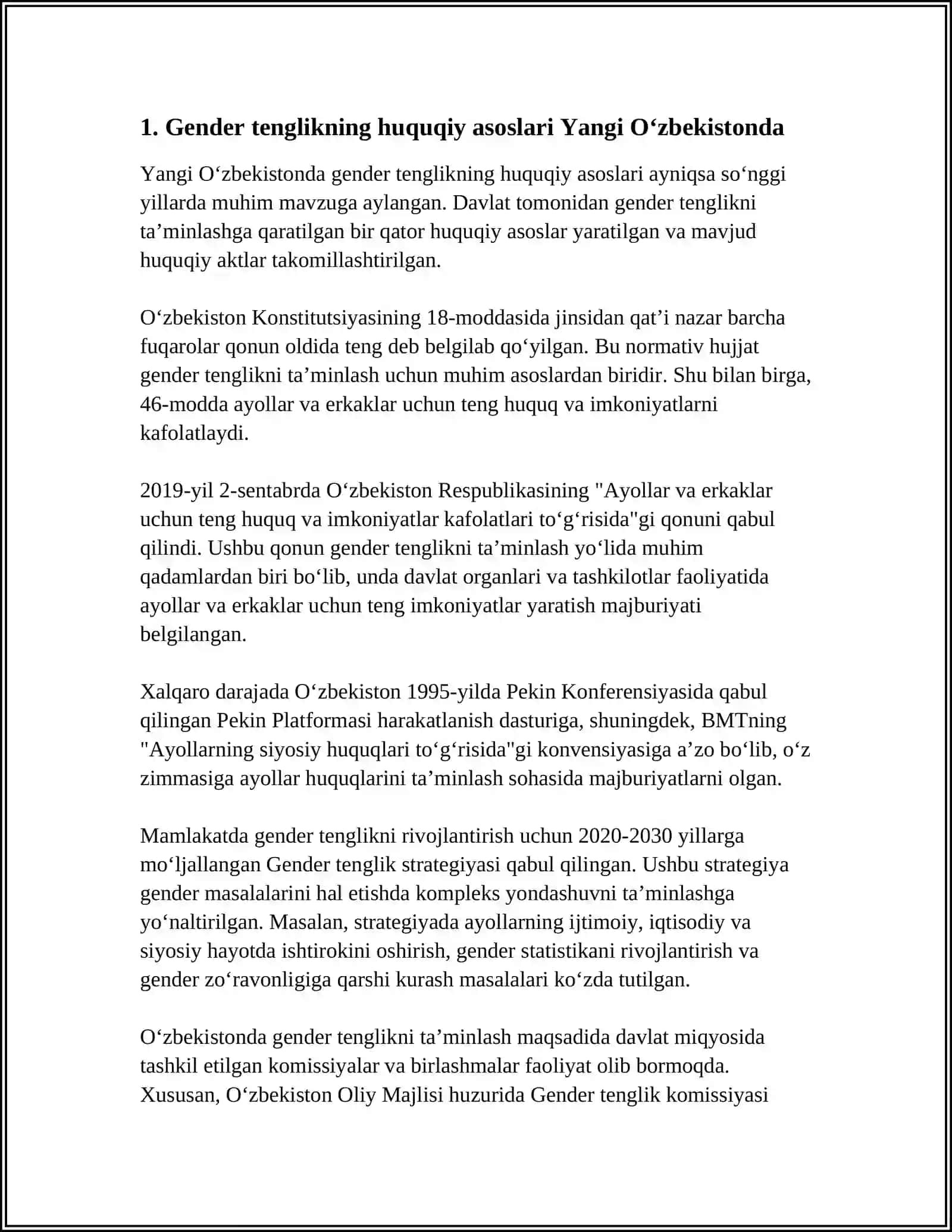YANGI O'ZBEKISTONDA GENDER TENGLIGI 3