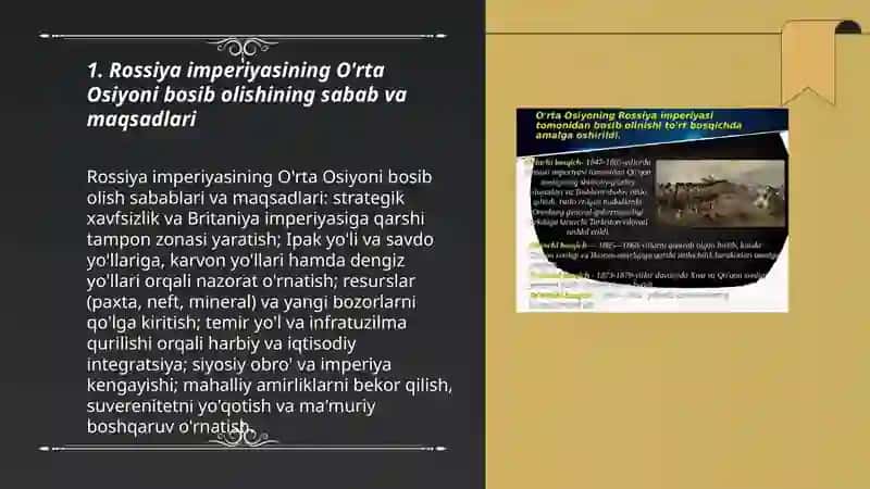 OʻRTA OSIYO XONLIKLARINI ROSSIYAIMPERIYASI TOMONIDAN BOSIB OLINISHI 3