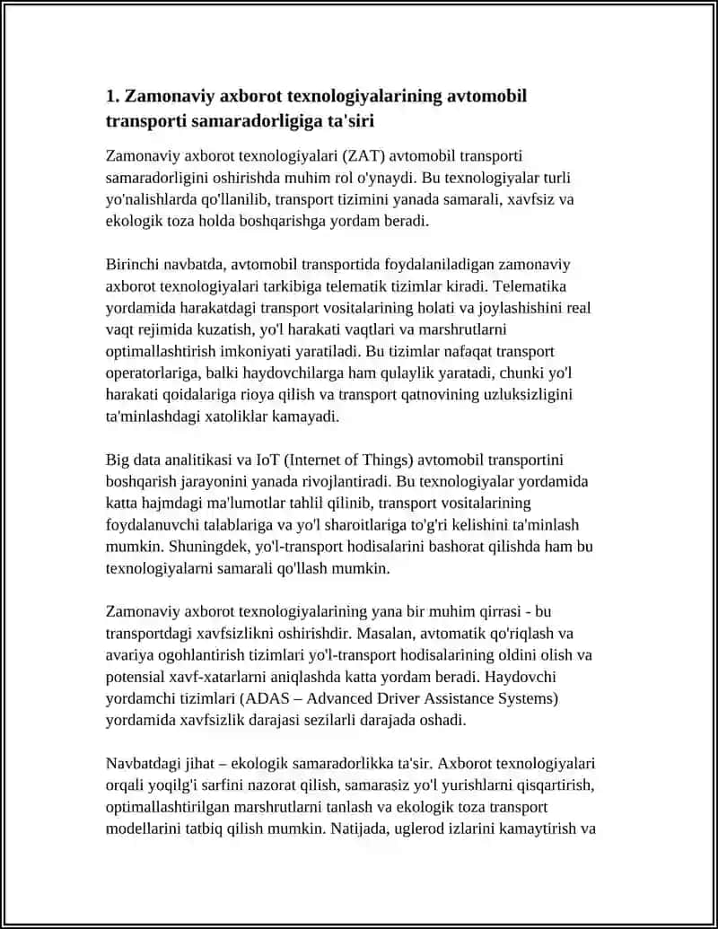 AVTOMOBIL TRANSPORTIDA ZAMONAVIY AXBOROT TEXNOLOGIYALARI O'RNI 3