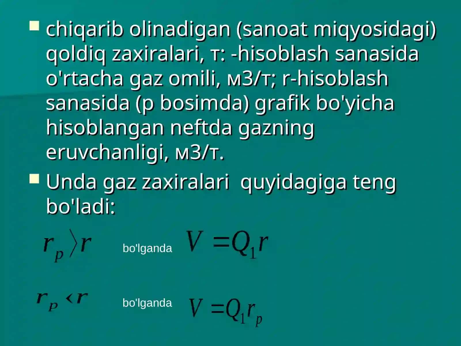 Neftda erigan gaz zaxiralarini xisoblash usuli 3