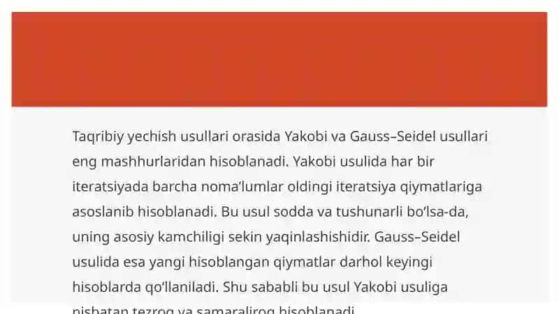 Chiziqli algebraik tenglamalar sistemasini taqribiyyechish 3