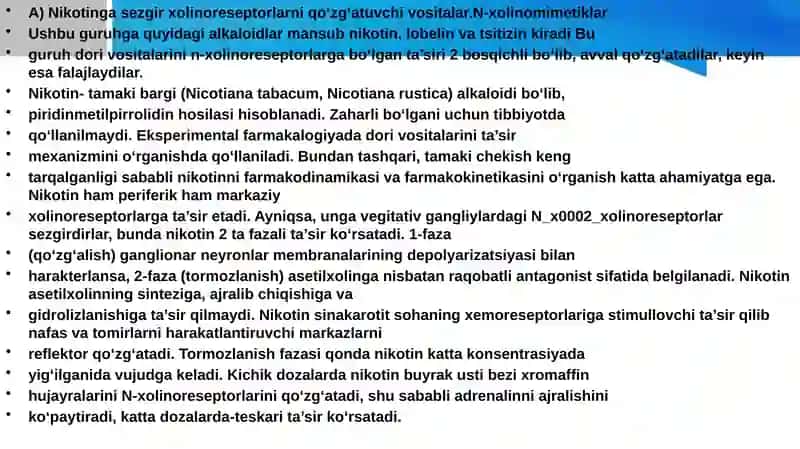Nikotinga sezgir xolinoreseptorlarga ta'sir etuvchi vositalar 3
