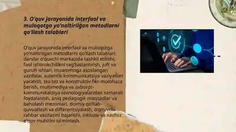 O'quv jarayonida interfaol va muloqotga yo'naltirilgan metodlarni qo'llash talablari 3