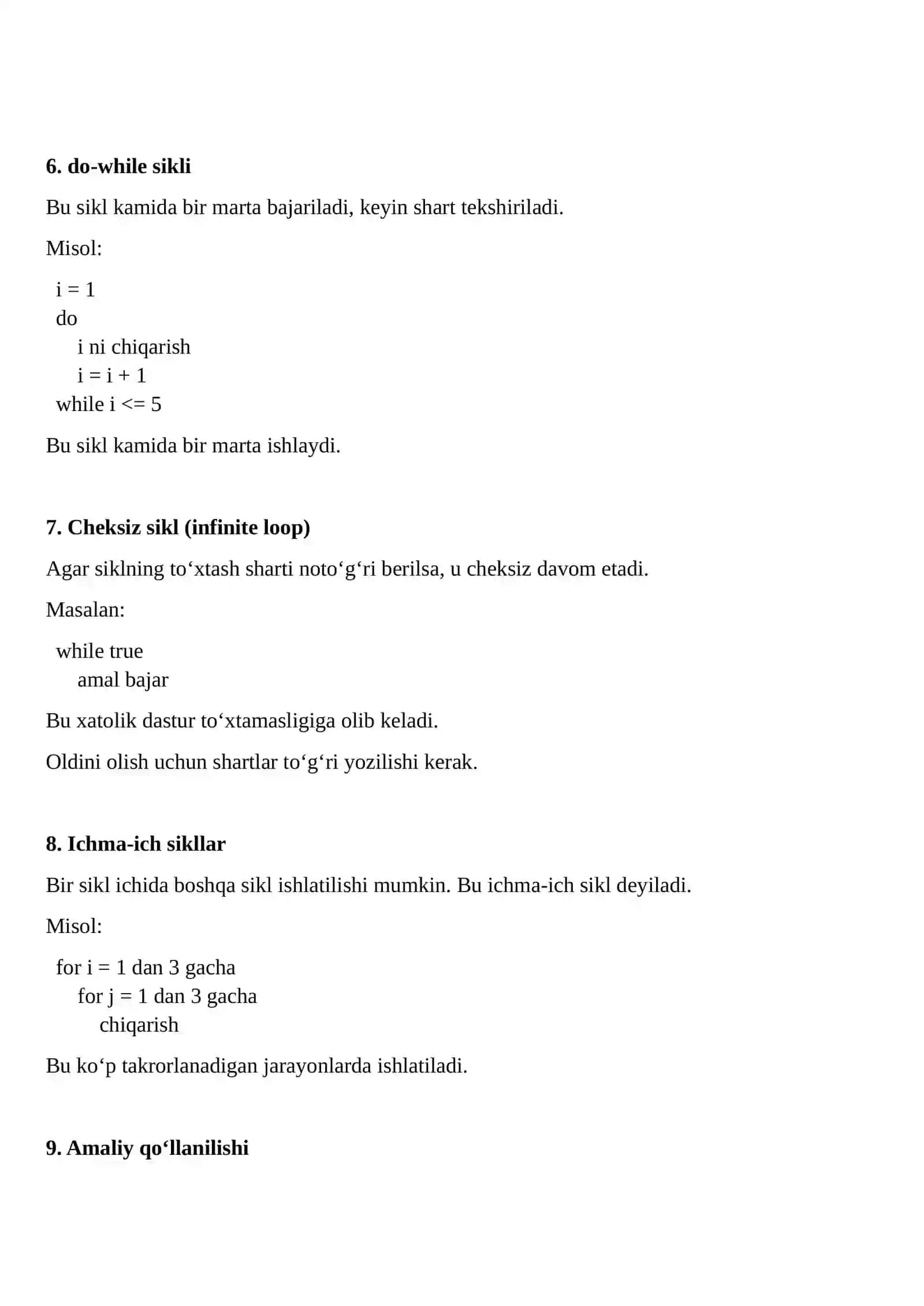 Takrorlanuvchi jarayonlarni dasturlash 3