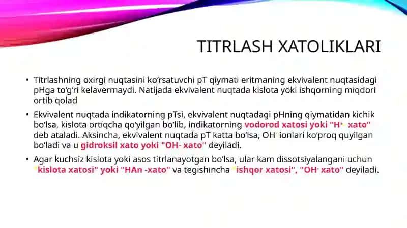 Titrlash egriklari va xatoliklari 3