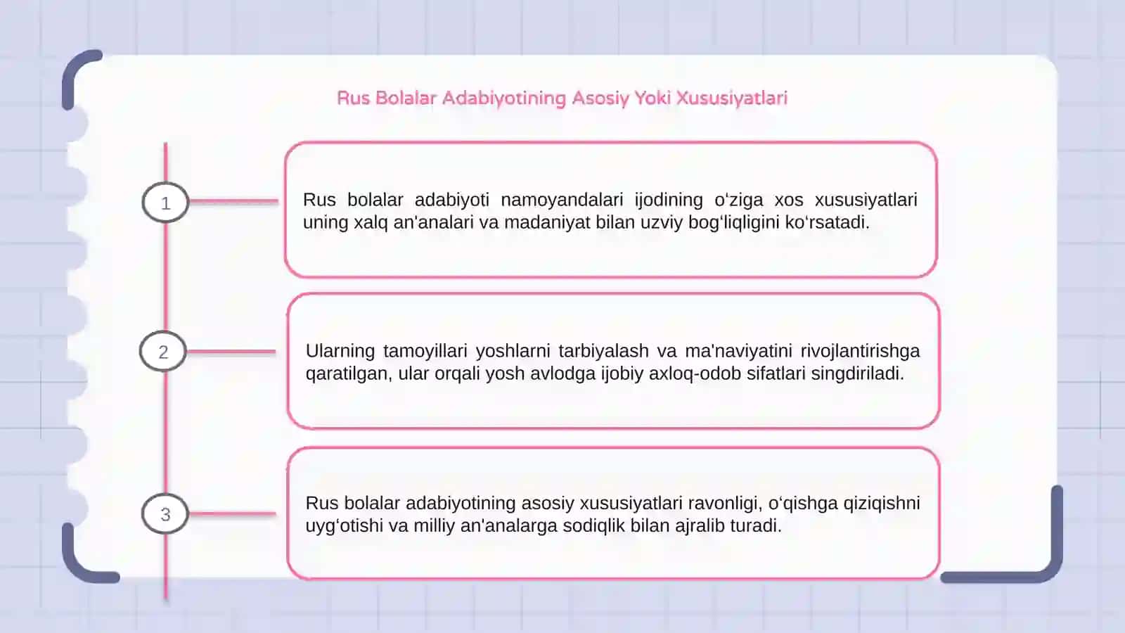 Rus bolalar adabiyoti namoyandalari ijodining o‘ziga xos xususiyatlari va yetakchi tamoyillari 3