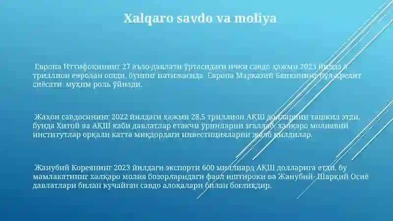 Moliyaning iqtisodga tasiri. Xalqaro moliya 3