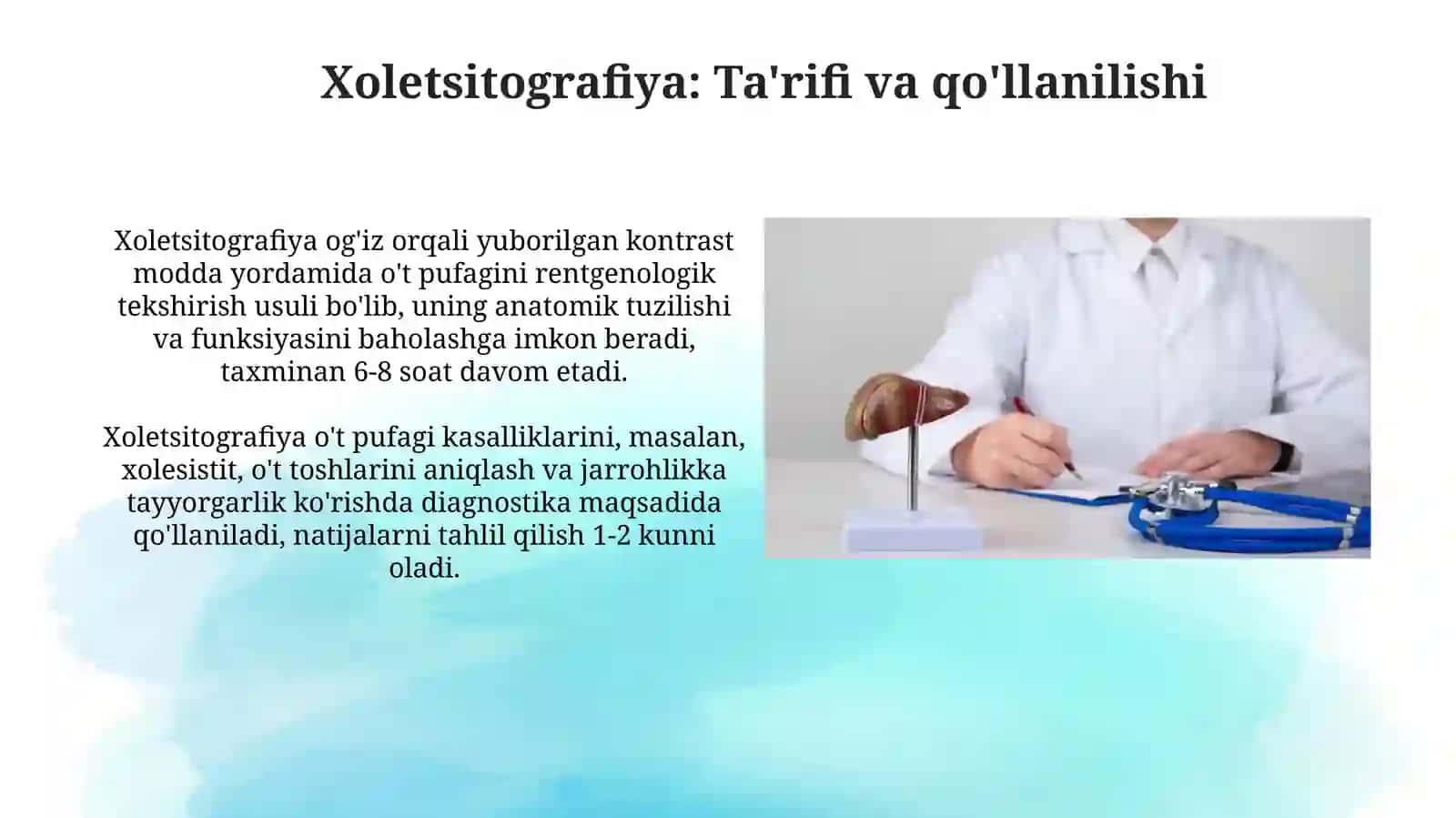 Jigar va o’t yo’llarining nurli diagnostikasi. Xolesistografiya, Xoleangiografiya va Xolegrafiya 3