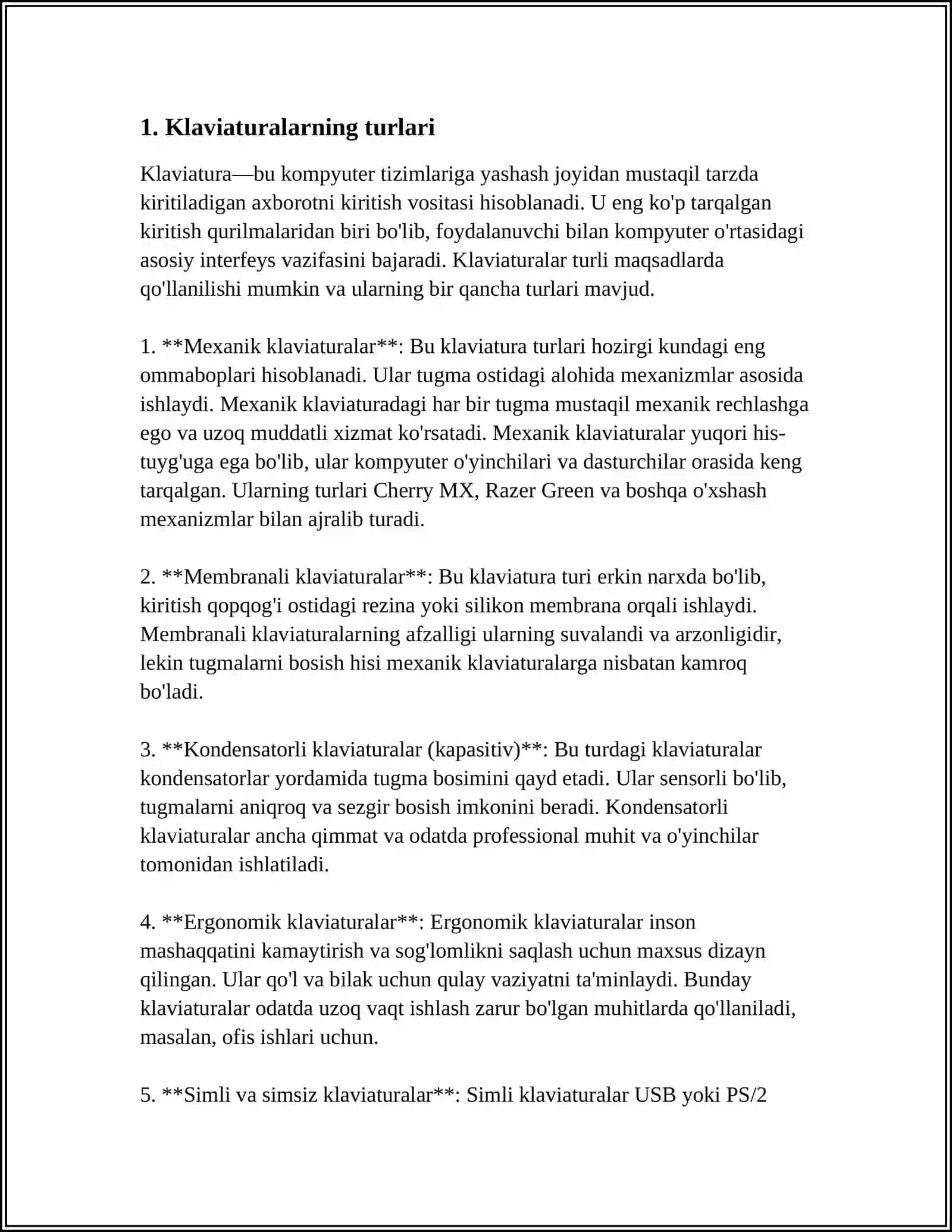 KLAVIATURA TURLARI, TUGMALARI VA QAYNOQ TUGMALAR 3