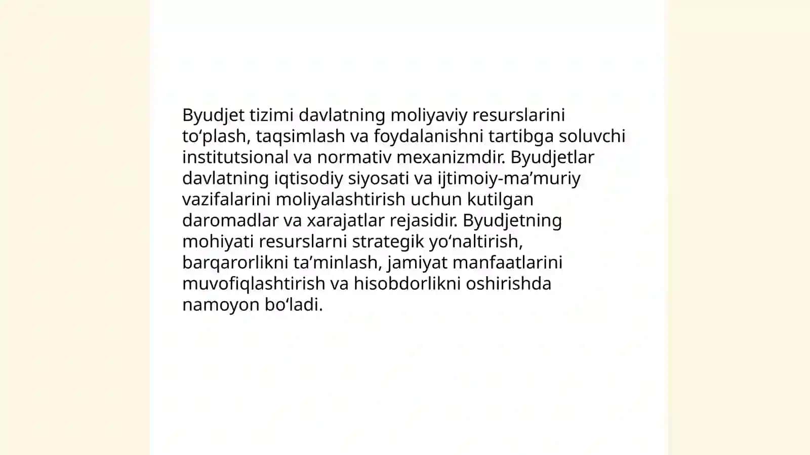 Byudjet tizimi va byudjetlarning taʼrifi hamda mohiyati 3