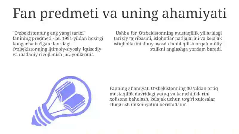 O'zbekistonning eng yangi tarixi o'quv fanining predmeti maqsadi va vazifalari 3