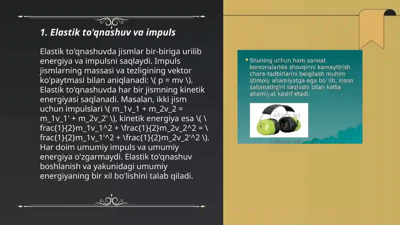 Elastik to‘qnashish uchun impulsning va energiyaning saqlanish qonularnini tekshirish 3