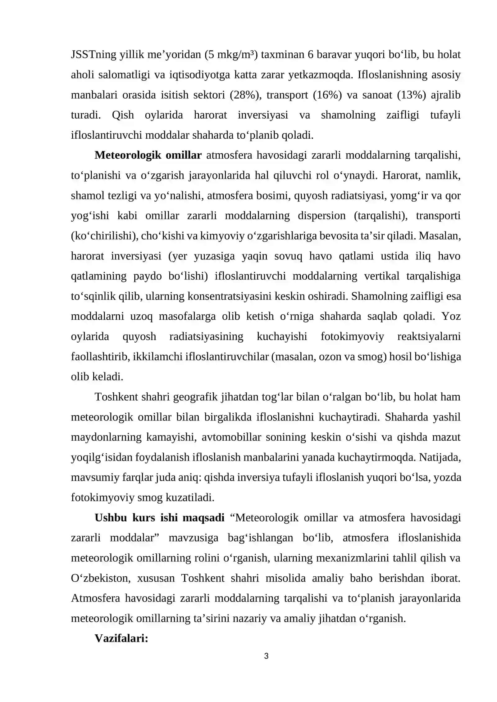 Meteorologik omillarning atmosfera havosidagi zararli moddalari 3
