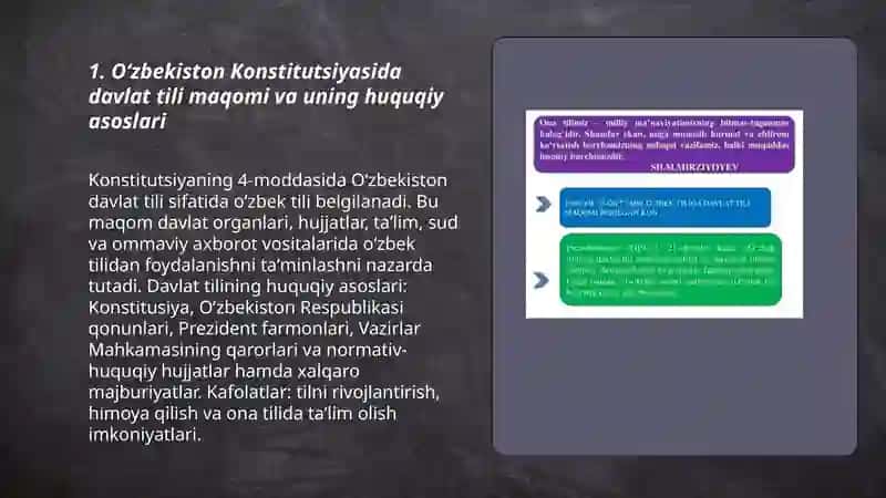 Oʻzbek tili-davlat tili.Òzbek tilini nufuzini oshirishga oid huquqiy meʼyoriy asoslari 3